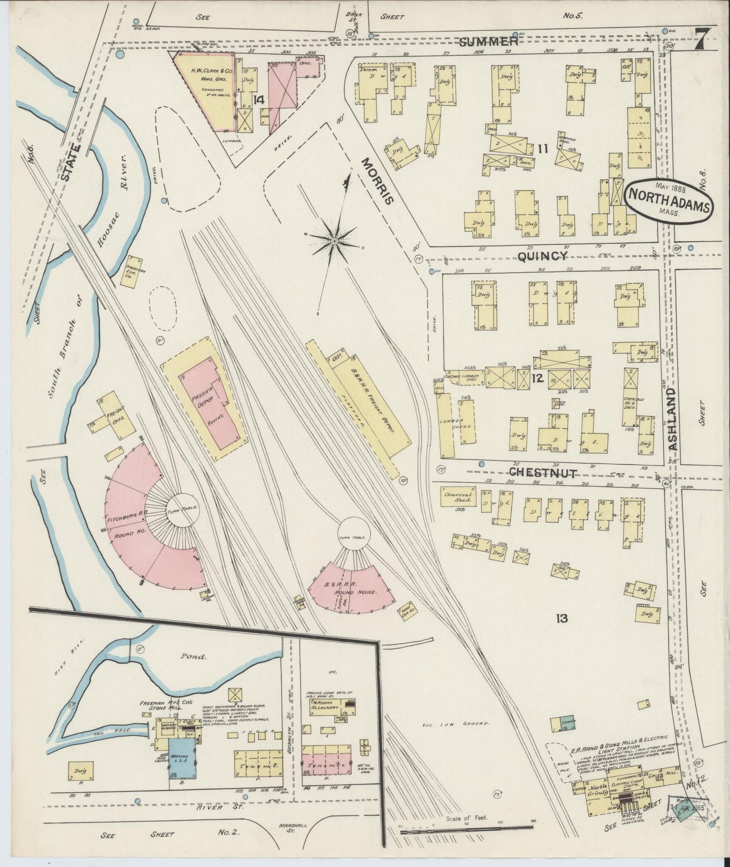 Sanborn Fire Insurance Map from North Adams, Berkshire County, Massachusetts (1888), Sheet #0007 - Complete Map Set gallery image, historic Sanborn map, vintage wall art, Massachusetts Massachusetts