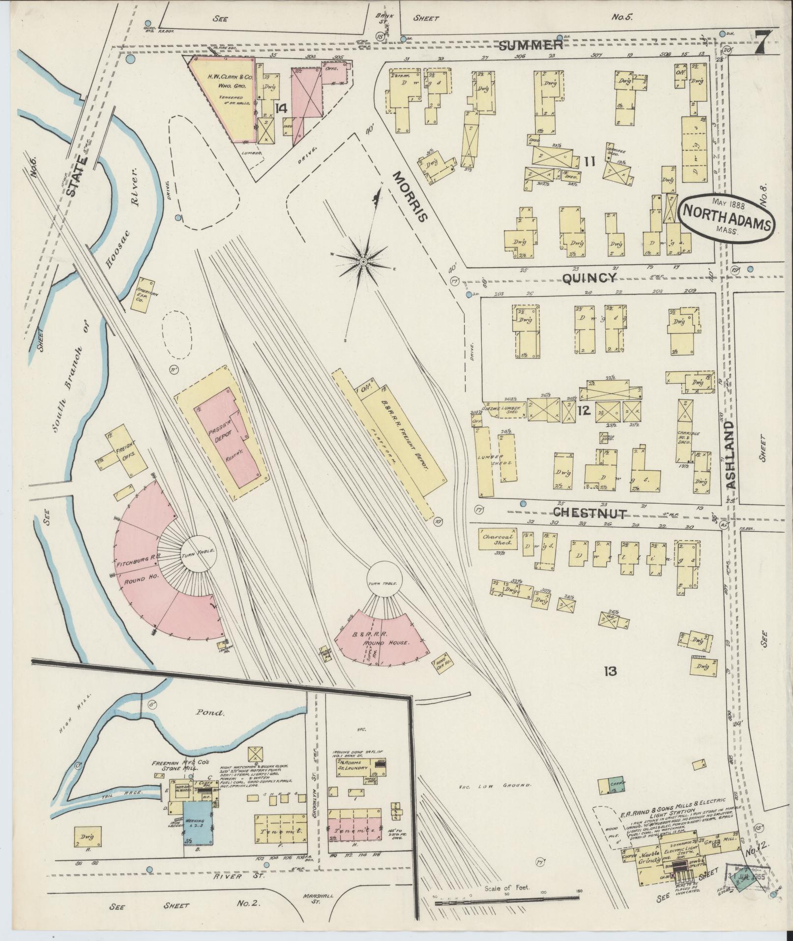 Sanborn Fire Insurance Map from North Adams, Berkshire County, Massachusetts (1888), Sheet #0007 - Complete Map Set gallery image, historic Sanborn map, vintage wall art, Massachusetts Massachusetts
