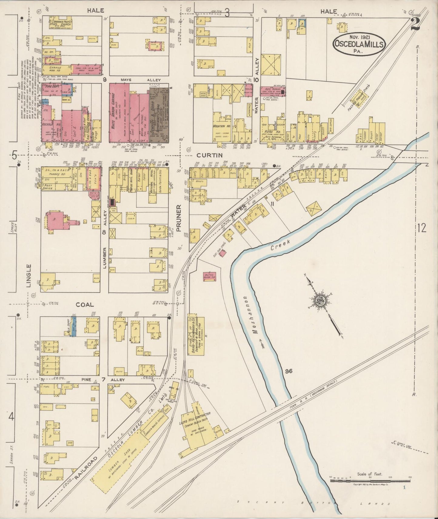 Sanborn Fire Insurance Map from Osceola Mills, Clearfield County, Pennsylvania (1921), Sheet #0002 - Complete Map Set gallery image, historic Sanborn map, vintage wall art, Pennsylvania Pennsylvania