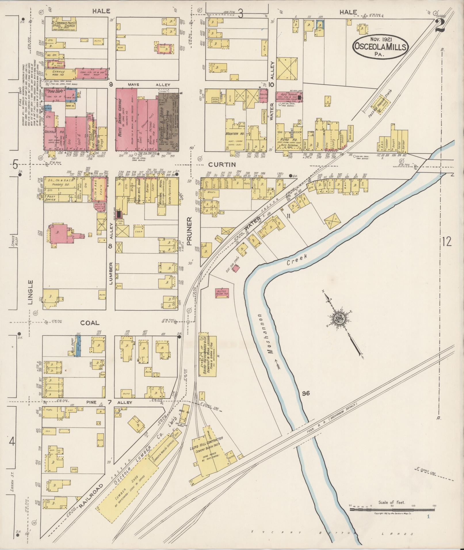 Sanborn Fire Insurance Map from Osceola Mills, Clearfield County, Pennsylvania (1921), Sheet #0002 - Complete Map Set gallery image, historic Sanborn map, vintage wall art, Pennsylvania Pennsylvania