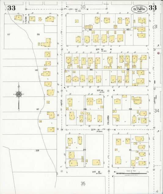 Sanborn Fire Insurance Map from Olympia, Thurston County, Washington (1924), Sheet #0033 - Historic Sanborn Fire Insurance Map Print, vintage old map wall art, antique decor, genealogy gift, Washington Washington map