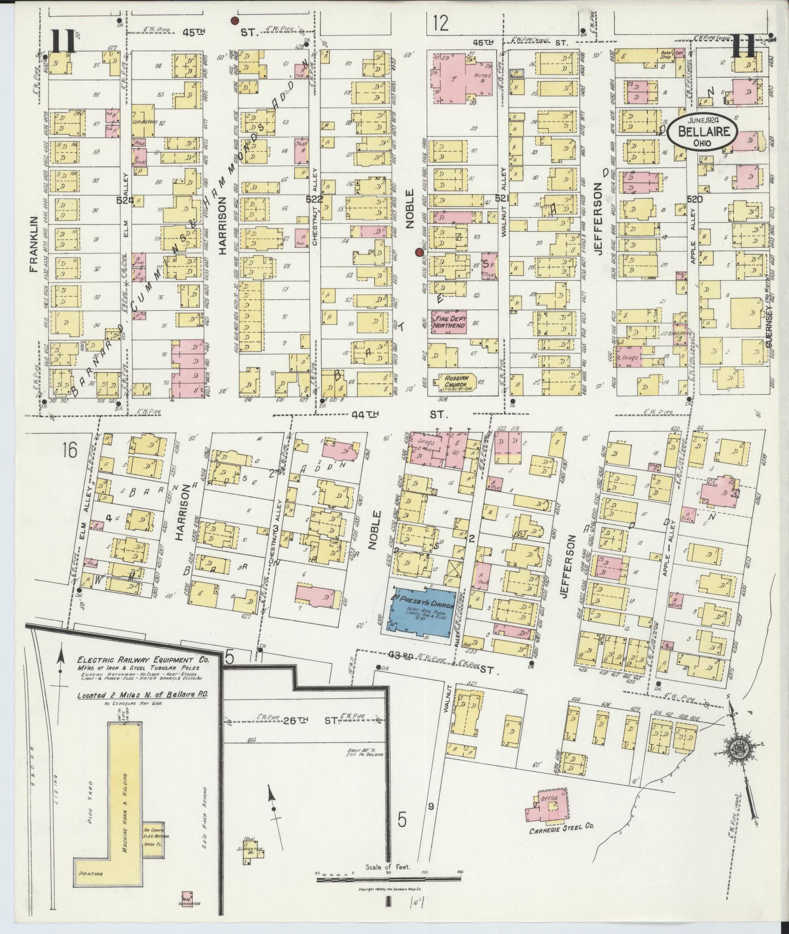 Sanborn Fire Insurance Map from Bellaire, Belmont County, Ohio (1924), Sheet #0011 - Complete Map Set gallery image, historic Sanborn map, vintage wall art, Ohio Ohio
