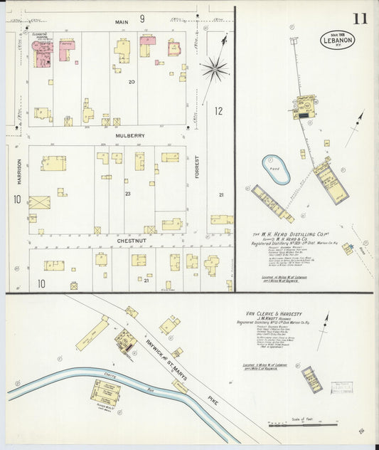 Sanborn Fire Insurance Map from Lebanon, Marion County, Kentucky (1908), Sheet #0011 - Historic Sanborn Fire Insurance Map Print, vintage old map wall art, antique decor, genealogy gift, Kentucky Kentucky map