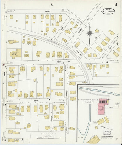 Sanborn Fire Insurance Map from Attleboro, Bristol County, Massachusetts (1911), Sheet #0004 - Complete Map Set gallery image, historic Sanborn map, vintage wall art, Massachusetts Massachusetts