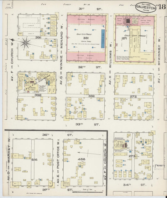 Sanborn Fire Insurance Map from Galveston, Galveston County, Texas (1885), Sheet #0018 - Historic Sanborn Fire Insurance Map Print, vintage old map wall art, antique decor, genealogy gift, Texas Texas map