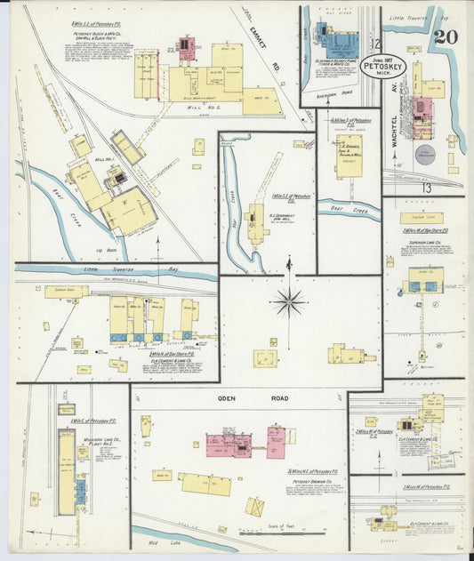 Sanborn Fire Insurance Map from Petoskey, Emmet County, Michigan (1907), Sheet #0020 - Historic Sanborn Fire Insurance Map Print, vintage old map wall art, antique decor, genealogy gift, Michigan Michigan map