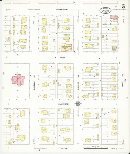 Sanborn Fire Insurance Map from Lyons, Rice County, Kansas (1912), Sheet #0005 - Complete Map Set gallery image, historic Sanborn map, vintage wall art, Kansas Kansas