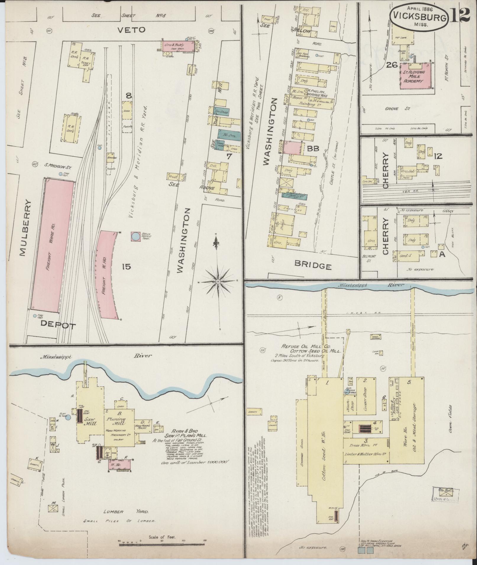 Sanborn Fire Insurance Map from Vicksburg, Warren County, Mississippi (1886), Sheet #0012 - Complete Map Set gallery image, historic Sanborn map, vintage wall art, Mississippi Mississippi
