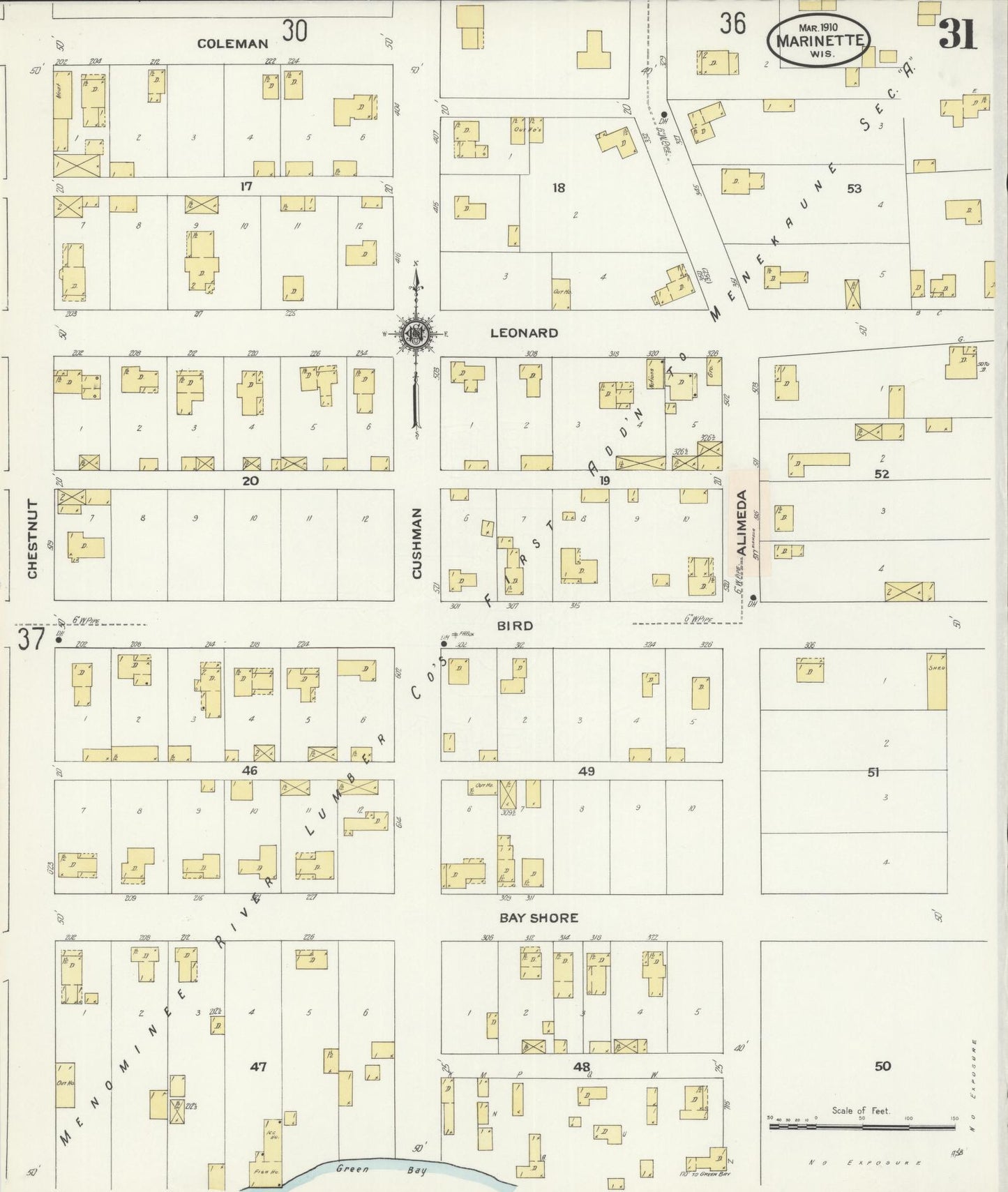 Sanborn Fire Insurance Map from Marinette, Marinette County, Wisconsin (1910), Sheet #0031 - Complete Map Set gallery image, historic Sanborn map, vintage wall art, Wisconsin Wisconsin