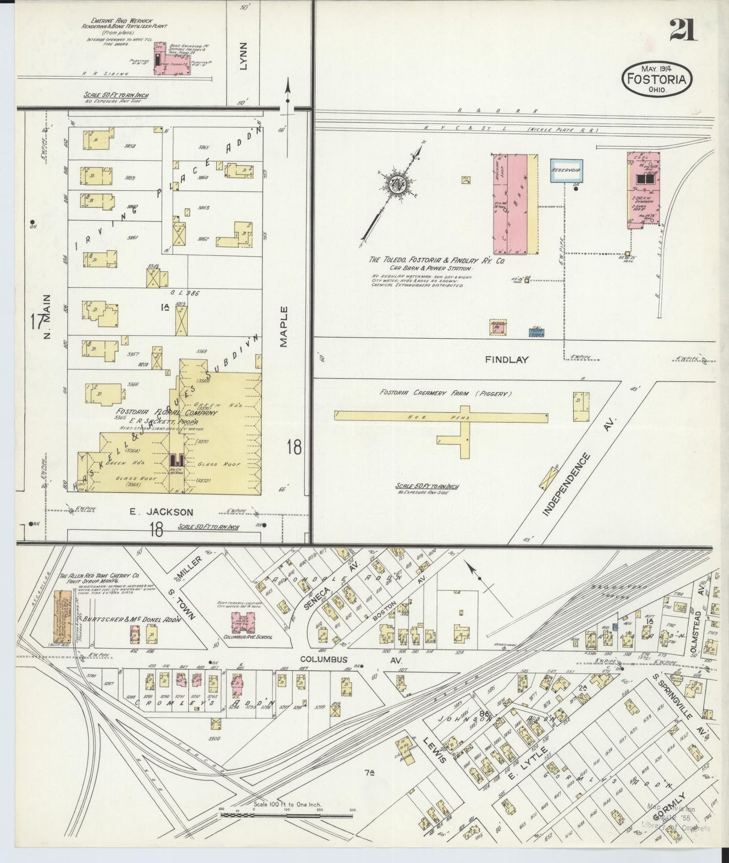Sanborn Fire Insurance Map from Fostoria, Seneca, Hancock, And Wood Counties, Ohio (1914), Sheet #0021 - Historic Sanborn Fire Insurance Map Print, vintage old map wall art, antique decor, genealogy gift, Ohio Ohio map