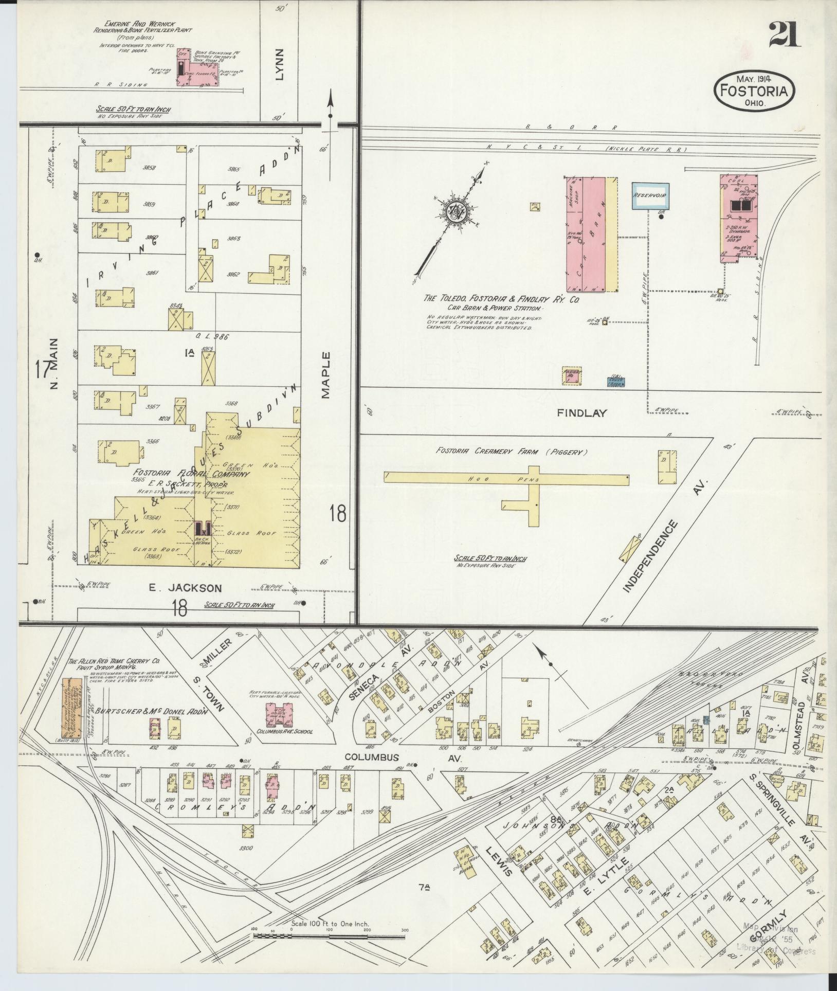 Sanborn Fire Insurance Map from Fostoria, Seneca, Hancock, And Wood Counties, Ohio (1914), Sheet #0021 - Historic Sanborn Fire Insurance Map Print, vintage old map wall art, antique decor, genealogy gift, Ohio Ohio map