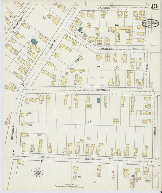 Sanborn Fire Insurance Map from Concord, Merrimack County, New Hampshire (1893), Sheet #0013 - Historic Sanborn Fire Insurance Map Print, vintage old map wall art, antique decor, genealogy gift, New Hampshire New Hampshire map