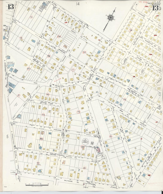 Sanborn Fire Insurance Map from Rockville, Montgomery County, Maryland (1960), Sheet #0013 - Historic Sanborn Fire Insurance Map Print, vintage old map wall art