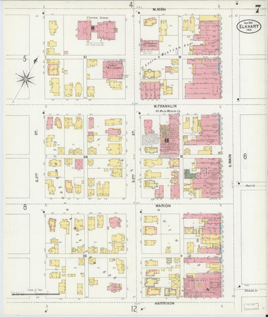 Sanborn Fire Insurance Map from Elkhart, Elkhart County, Indiana (1901), Sheet #0007 - Historic Sanborn Fire Insurance Map Print, vintage old map wall art, antique decor, genealogy gift, Indiana Indiana map