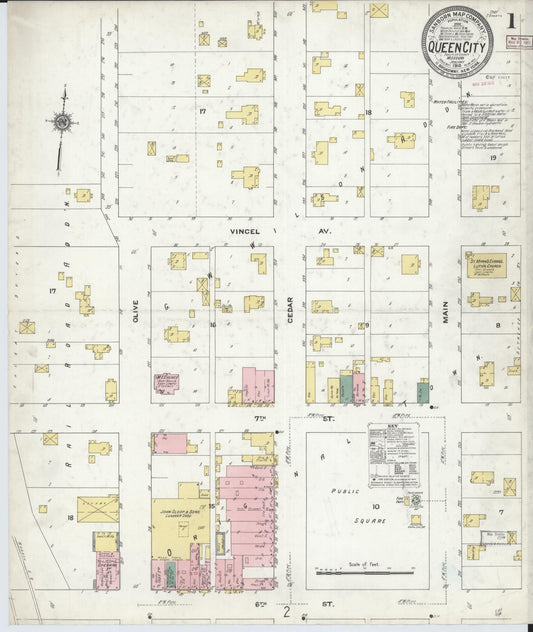 Sanborn Fire Insurance Map from Queen City, Schuyler County, Missouri (1910), Sheet #0001 - Historic Sanborn Fire Insurance Map Print, vintage old map wall art, antique decor, genealogy gift, Missouri Missouri map