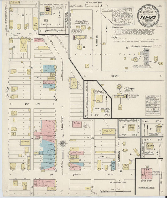 Sanborn Fire Insurance Map from Konawa, Seminole County, Oklahoma (1915), Sheet #0001 - Historic Sanborn Fire Insurance Map Print, vintage old map wall art, antique decor, genealogy gift, Oklahoma Oklahoma map