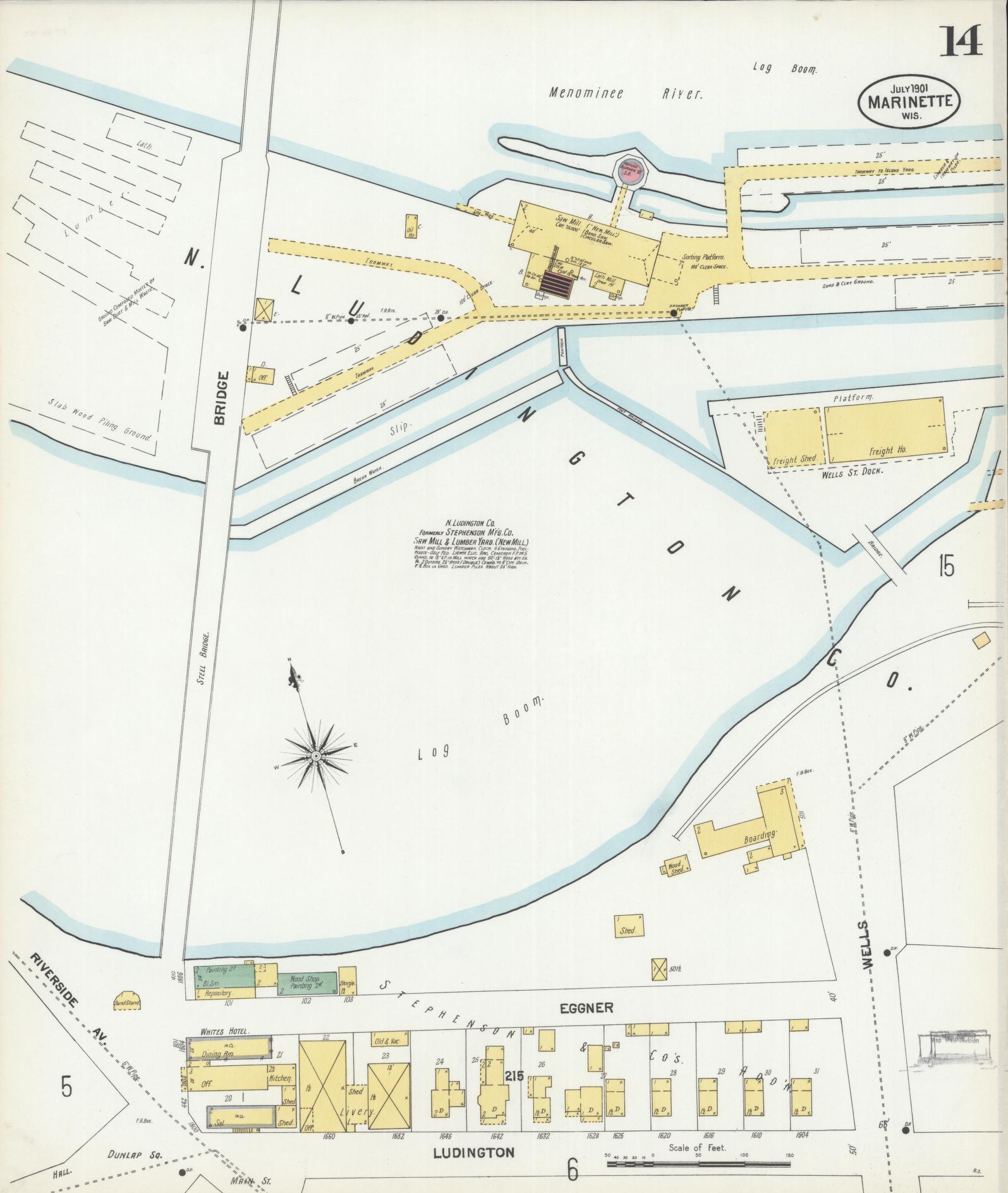 Sanborn Fire Insurance Map from Marinette, Marinette County, Wisconsin (1901), Sheet #0014 - Complete Map Set gallery image, historic Sanborn map, vintage wall art, Wisconsin Wisconsin