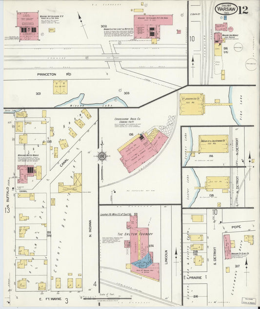 Sanborn Fire Insurance Map from Warsaw, Kosciusko County, Indiana (1917), Sheet #0012 - Historic Sanborn Fire Insurance Map Print, vintage old map wall art, antique decor, genealogy gift, Indiana Indiana map