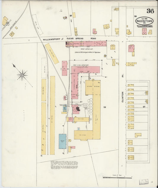Washington, Maryland - 1904 - Sanborn Fire Insurance Map, Sheet #0036 - Historic Sanborn Fire Insurance Map Print, Washington Maryland 1904 0036 vintage old map wall art