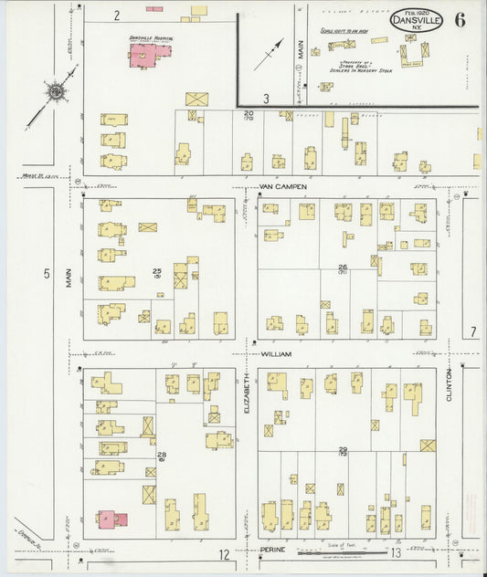 Sanborn Fire Insurance Map from Dansville, Livingston County, New York (1920), Sheet #0006 - Historic Sanborn Fire Insurance Map Print, vintage old map wall art, antique decor, genealogy gift, New York New York map