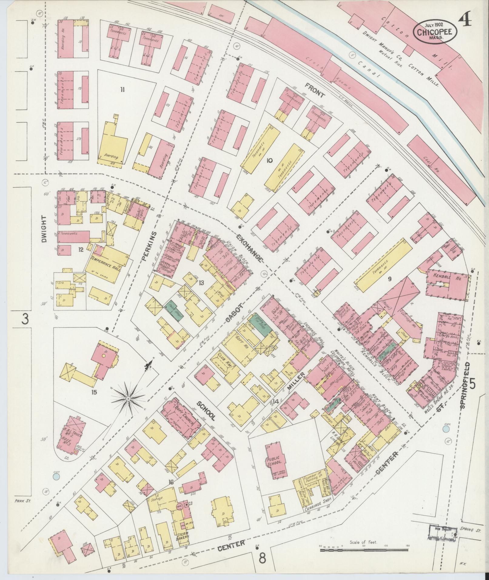 Sanborn Fire Insurance Map from Chicopee, Hampden County, Massachusetts (1902), Sheet #0004 - Historic Sanborn Fire Insurance Map Print, vintage old map wall art, antique decor, genealogy gift, Massachusetts Massachusetts map