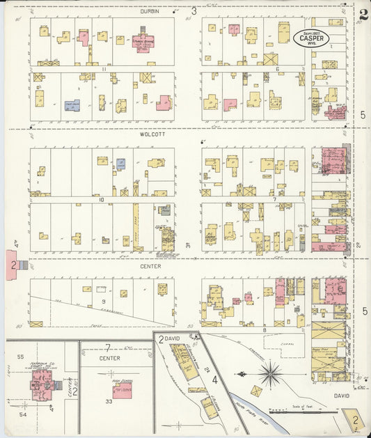 Sanborn Fire Insurance Map from Casper, Natrona County, Wyoming (1907), Sheet #0002 - Historic Sanborn Fire Insurance Map Print, vintage old map wall art, antique decor, genealogy gift, Wyoming Wyoming map