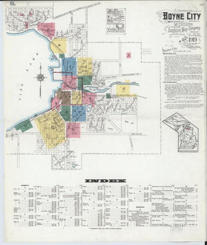 Sanborn Fire Insurance Map from Boyne City, Charlevoix County, Michigan (1919), Sheet #0001 - Complete Map Set gallery image, historic Sanborn map, vintage wall art, Michigan Michigan