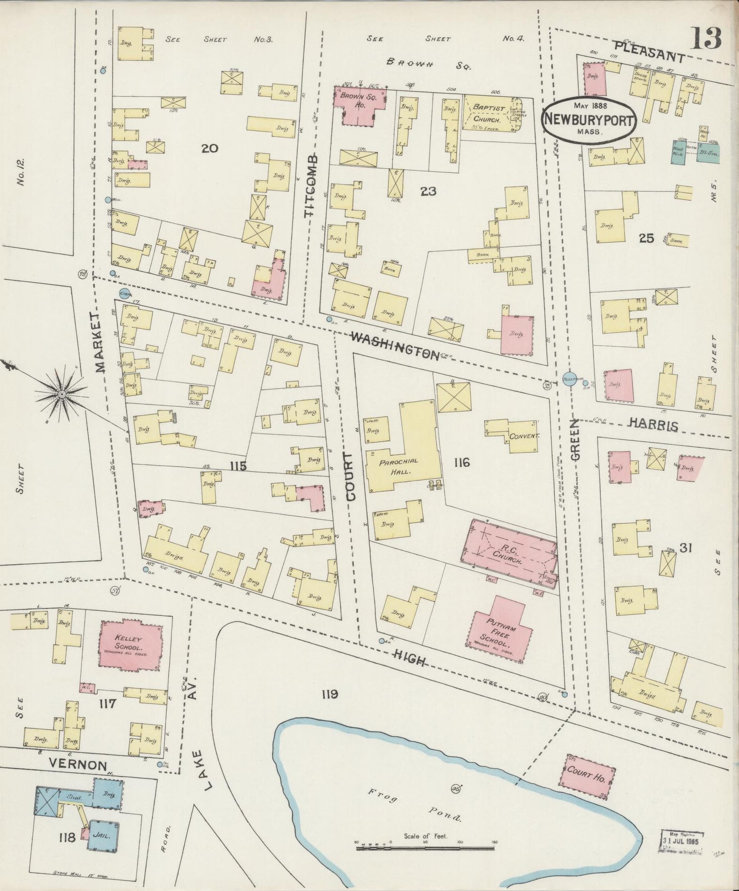 Sanborn Fire Insurance Map from Newburyport, Essex County, Massachusetts (1888), Sheet #0013 - Complete Map Set gallery image, historic Sanborn map, vintage wall art, Massachusetts Massachusetts