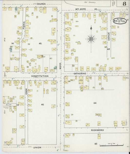 Sanborn Fire Insurance Map from Bristol, Bristol County, Rhode Island (1891), Sheet #0008 - Historic Sanborn Fire Insurance Map Print, vintage old map wall art, antique decor, genealogy gift, Rhode Island Rhode Island map