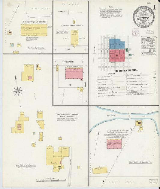 Sanborn Fire Insurance Map from Quincy, Gadsden County, Florida (1903), Sheet #0001 - Complete Map Set gallery image, historic Sanborn map, vintage wall art, Florida Florida