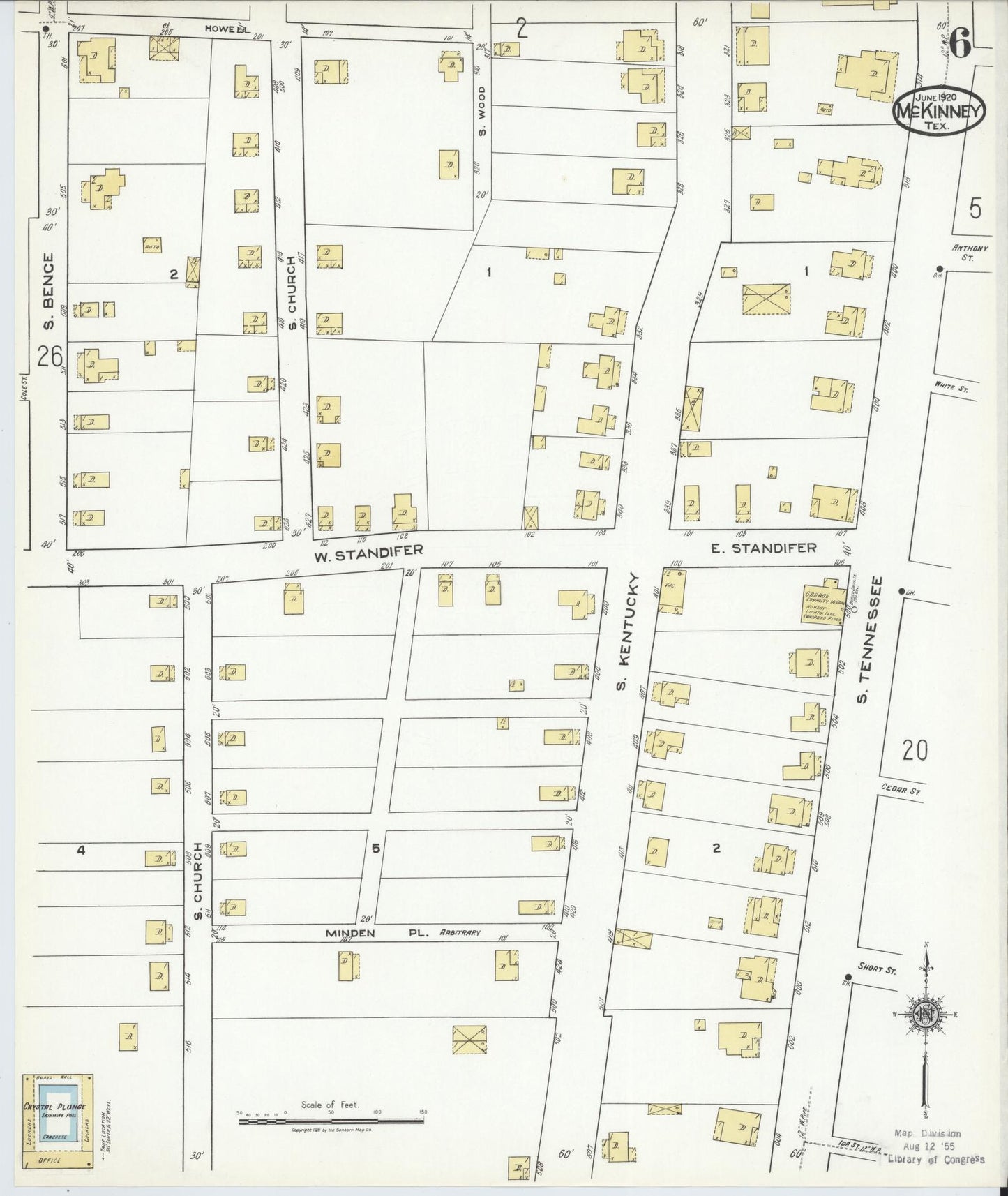 Sanborn Fire Insurance Map from McKinney, Collin County, Texas (1920), Sheet #0006 - Historic Sanborn Fire Insurance Map Print, vintage old map wall art, antique decor, genealogy gift, Texas Texas map