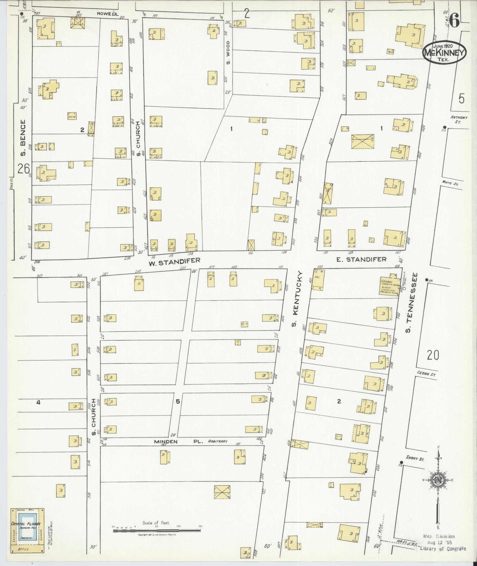 Sanborn Fire Insurance Map from McKinney, Collin County, Texas (1920), Sheet #0006 - Historic Sanborn Fire Insurance Map Print, vintage old map wall art, antique decor, genealogy gift, Texas Texas map