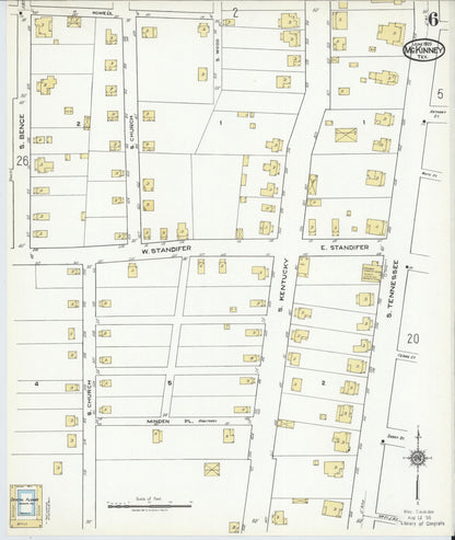 Sanborn Fire Insurance Map from McKinney, Collin County, Texas (1920), Sheet #0006 - Historic Sanborn Fire Insurance Map Print, vintage old map wall art, antique decor, genealogy gift, Texas Texas map