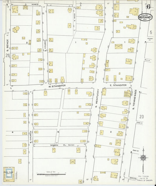 Sanborn Fire Insurance Map from McKinney, Collin County, Texas (1920), Sheet #0006 - Historic Sanborn Fire Insurance Map Print, vintage old map wall art, antique decor, genealogy gift, Texas Texas map