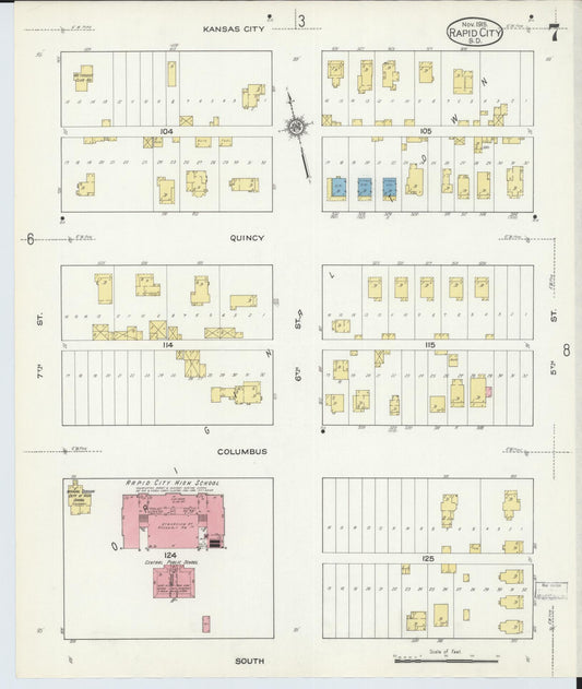 Sanborn Fire Insurance Map from Rapid City, Pennington County, South Dakota (1915), Sheet #0007 - Historic Sanborn Fire Insurance Map Print, vintage old map wall art, antique decor, genealogy gift, South Dakota South Dakota map