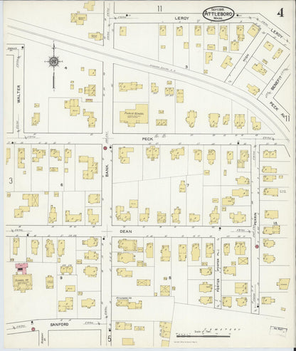 Sanborn Fire Insurance Map from Attleboro, Bristol County, Massachusetts (1916), Sheet #0004 - Complete Map Set gallery image, historic Sanborn map, vintage wall art, Massachusetts Massachusetts