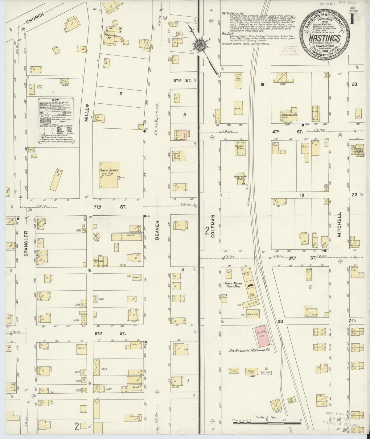 Sanborn Fire Insurance Map from Hastings, Cambria County, Pennsylvania (1910), Sheet #0001 - Complete Map Set gallery image, historic Sanborn map, vintage wall art, Pennsylvania Pennsylvania