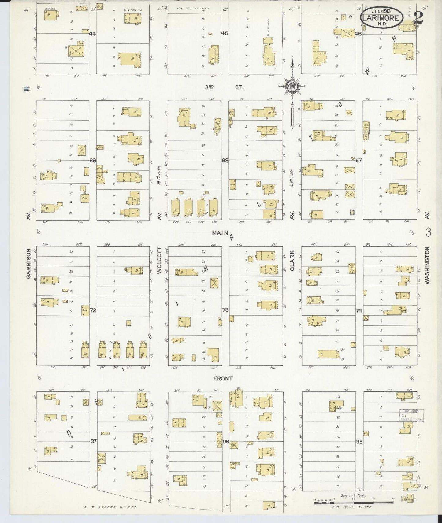 Sanborn Fire Insurance Map from Larimore, Grand Forks County, North Dakota (1916), Sheet #0002 - Complete Map Set gallery image, historic Sanborn map, vintage wall art, North Dakota North Dakota