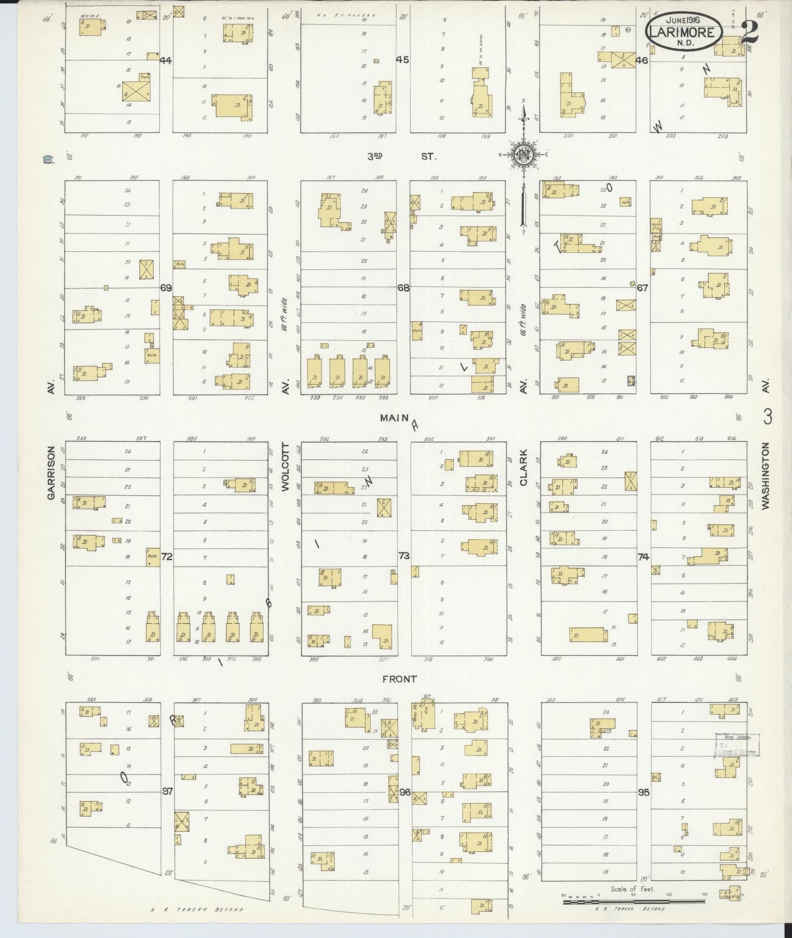 Sanborn Fire Insurance Map from Larimore, Grand Forks County, North Dakota (1916), Sheet #0002 - Complete Map Set gallery image, historic Sanborn map, vintage wall art, North Dakota North Dakota