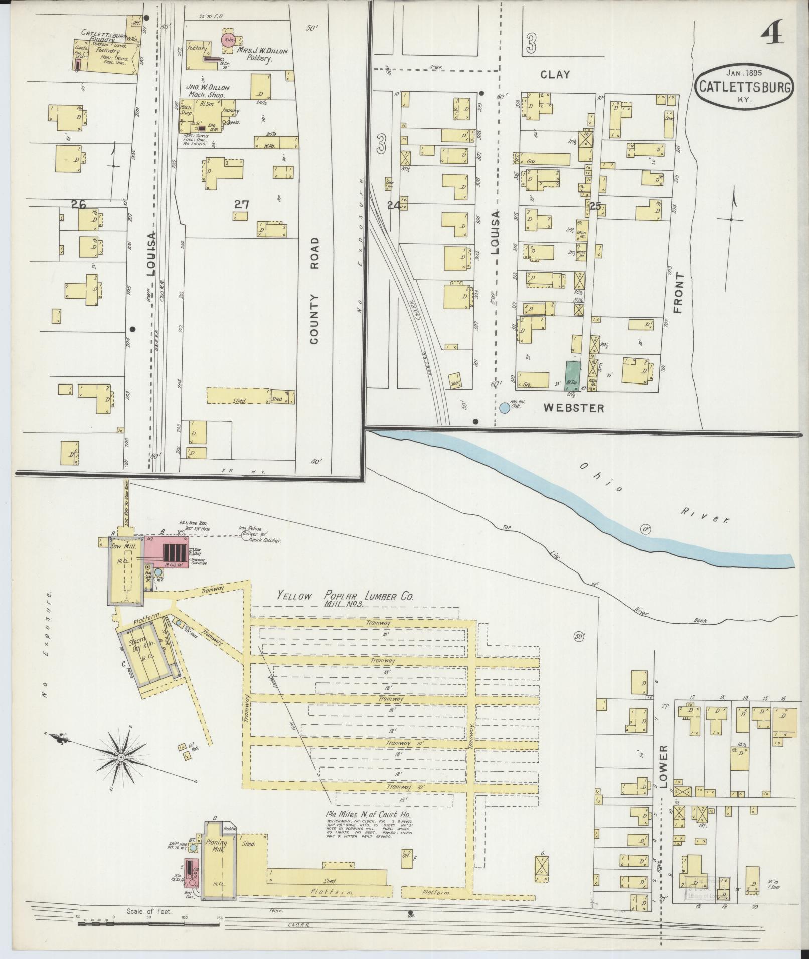 Sanborn Fire Insurance Map from Catlettsburg, Boyd County, Kentucky (1895), Sheet #0004 - Complete Map Set gallery image, historic Sanborn map, vintage wall art, Kentucky Kentucky