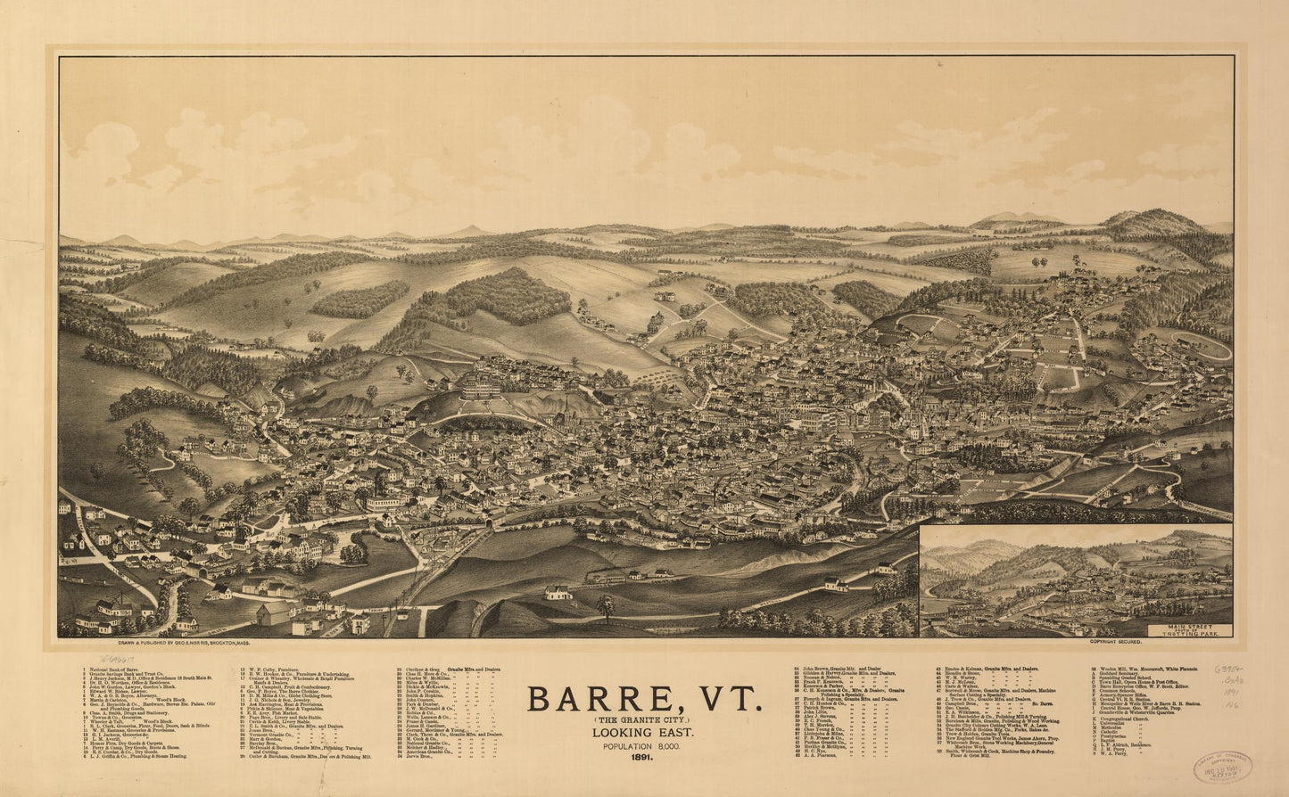 Barre, Vt. (the Granite City) 1891. (1891) – Historic Bird’s-Eye View Panorama Print