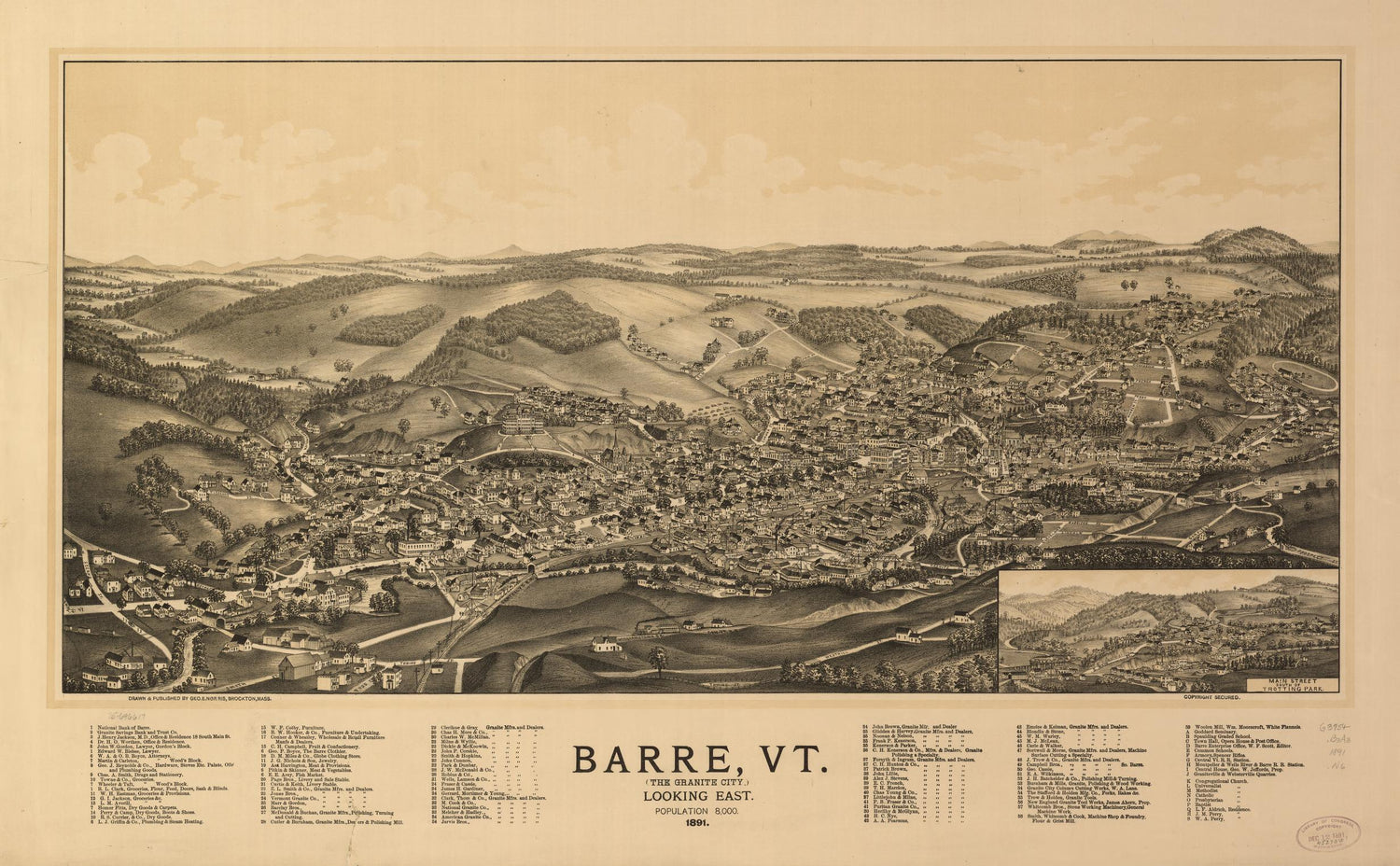 Barre, Vt. (the Granite City) 1891. (1891) – Historic Bird’s-Eye View Panorama Print