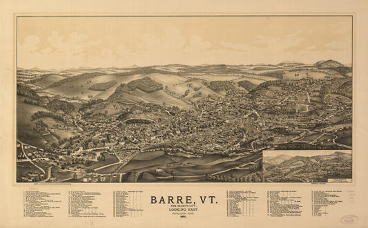 Barre, Vt. (the Granite City) 1891. (1891) – Historic Bird’s-Eye View Panorama Print