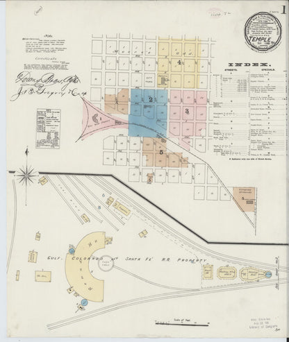 Sanborn Fire Insurance Map from Temple, Bell County, Texas (1888), Sheet #0001 - Complete Map Set gallery image, historic Sanborn map, vintage wall art, Texas Texas