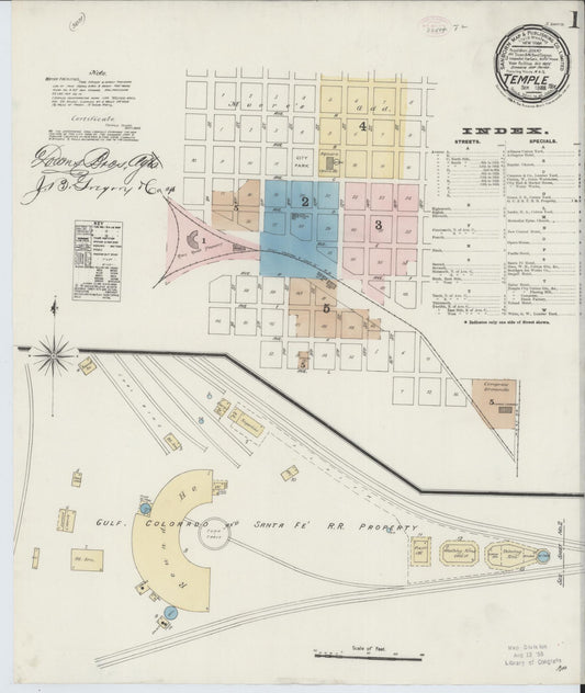 Sanborn Fire Insurance Map from Temple, Bell County, Texas (1888), Sheet #0001 - Complete Map Set gallery image, historic Sanborn map, vintage wall art, Texas Texas