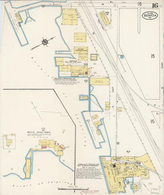 Sanborn Fire Insurance Map from Benicia, Solano County, California (1913), Sheet #0016 - Historic Sanborn Fire Insurance Map Print, vintage old map wall art, antique decor, genealogy gift, California California map