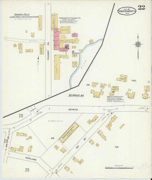 Sanborn Fire Insurance Map from Somersworth, Strafford County, New Hampshire (1912), Sheet #0022 - Historic Sanborn Fire Insurance Map Print, vintage old map wall art, antique decor, genealogy gift, New Hampshire New Hampshire map