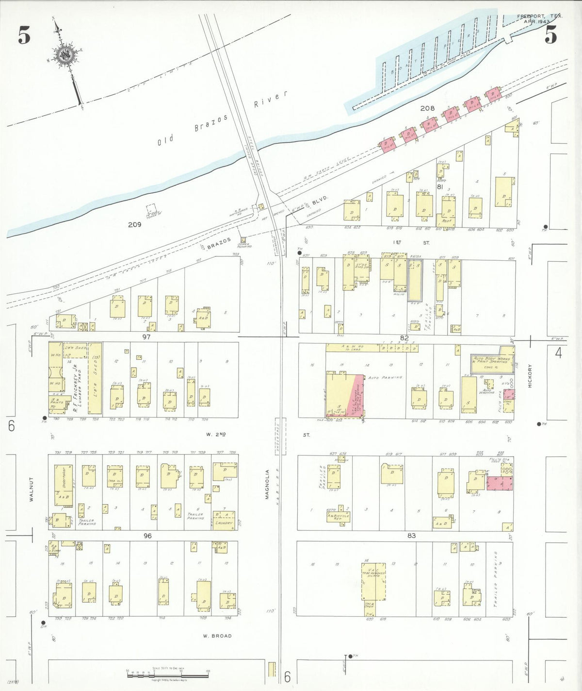Sanborn Fire Insurance Map from Freeport, Brazoria County, Texas (1943), Sheet #0005 - Complete Map Set gallery image, historic Sanborn map, vintage wall art, Texas Texas