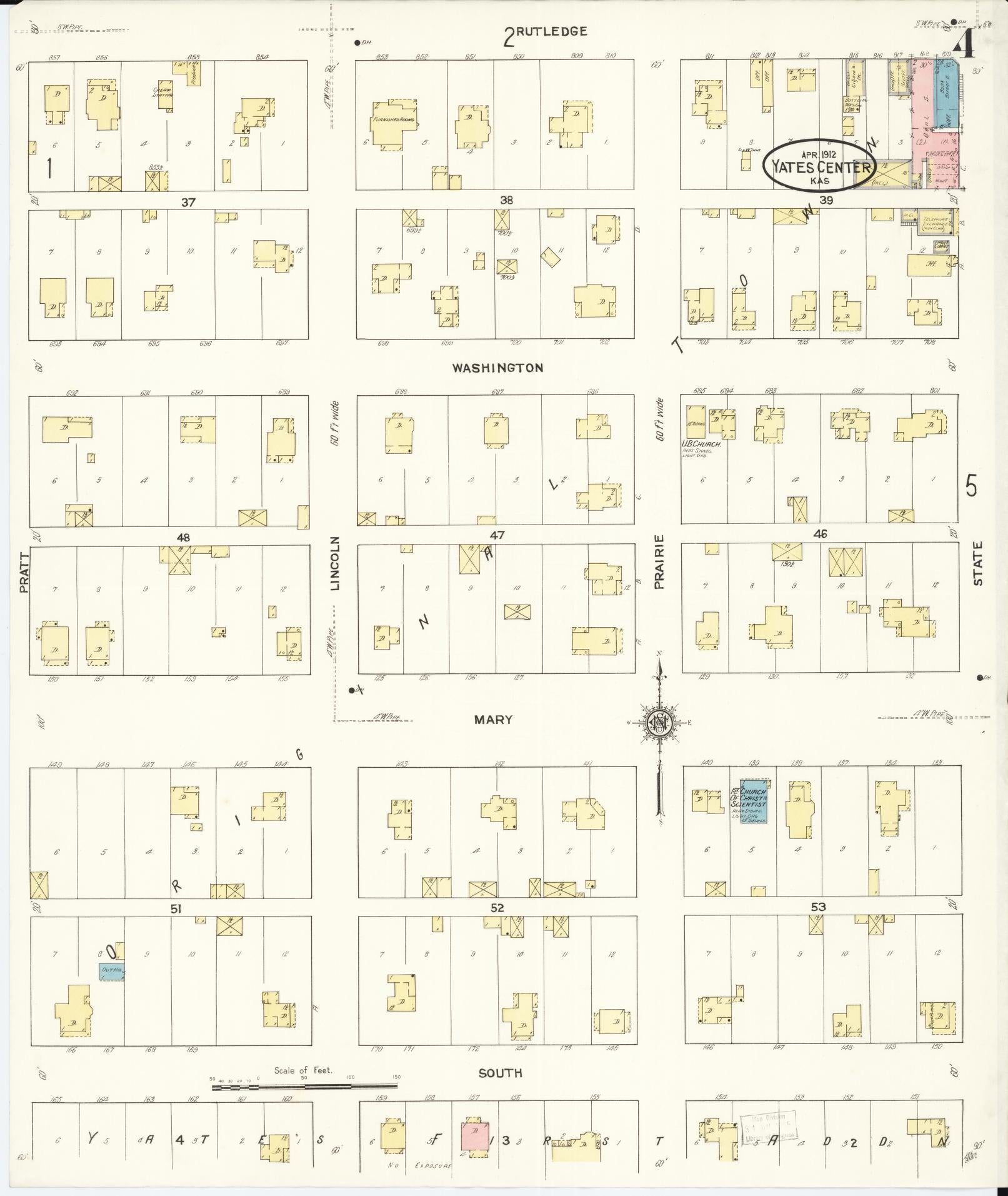 Sanborn Fire Insurance Map from Yates Center, Woodson County, Kansas (1912), Sheet #0004 - Complete Map Set gallery image, historic Sanborn map, vintage wall art, Kansas Kansas
