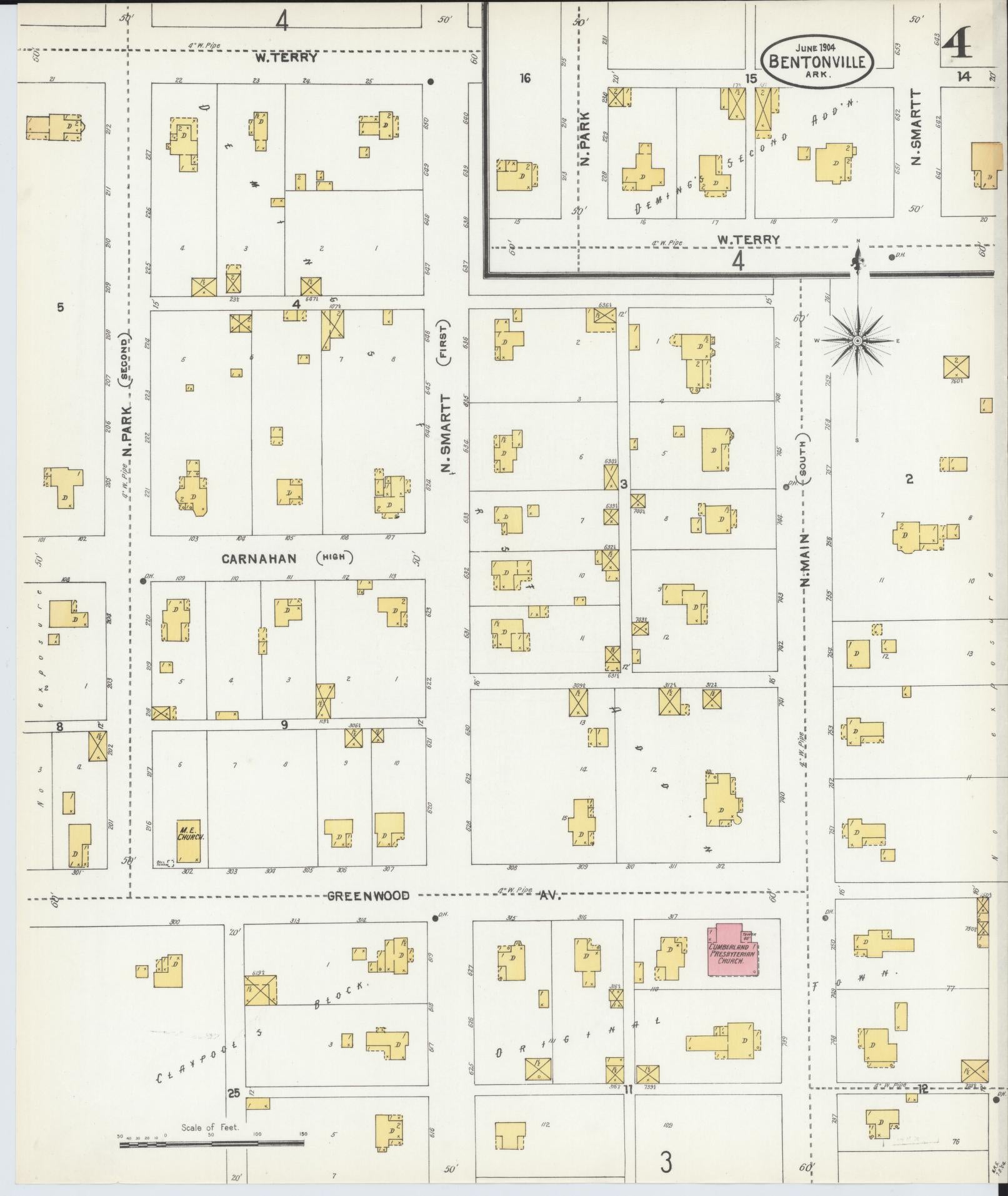 Sanborn Fire Insurance Map from Bentonville, Benton County, Arkansas (1904), Sheet #0004 - Historic Sanborn Fire Insurance Map Print, vintage old map wall art, antique decor, genealogy gift, Arkansas Arkansas map